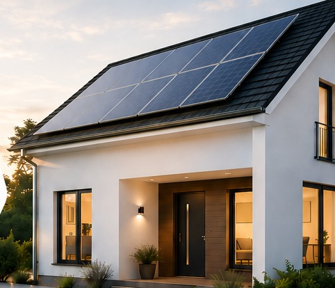 Einfamilienhaus mit Photovoltaikanlage auf dem Dach